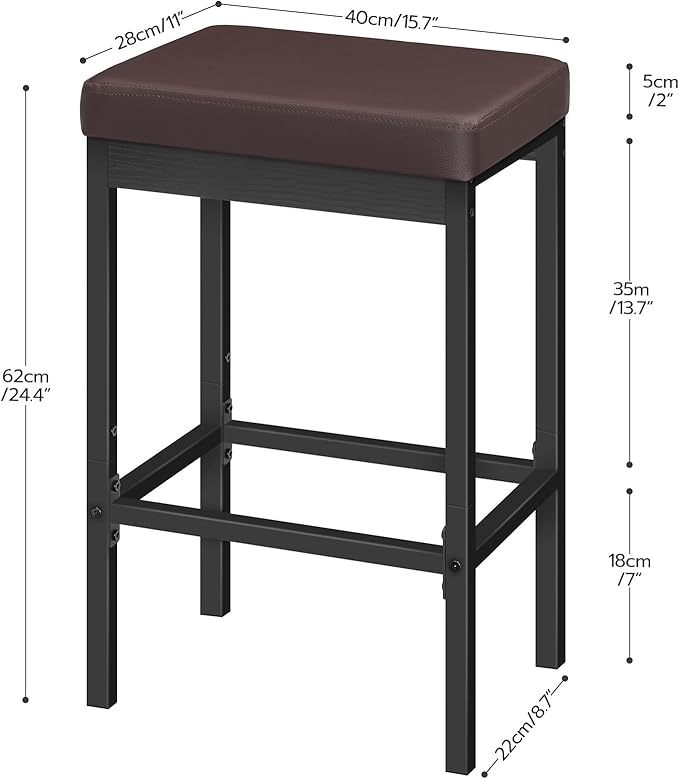HOOBRO Bar Stools, Set of 2 Barstools, 24.8-Inch Height Stools, Breakfast Bar...