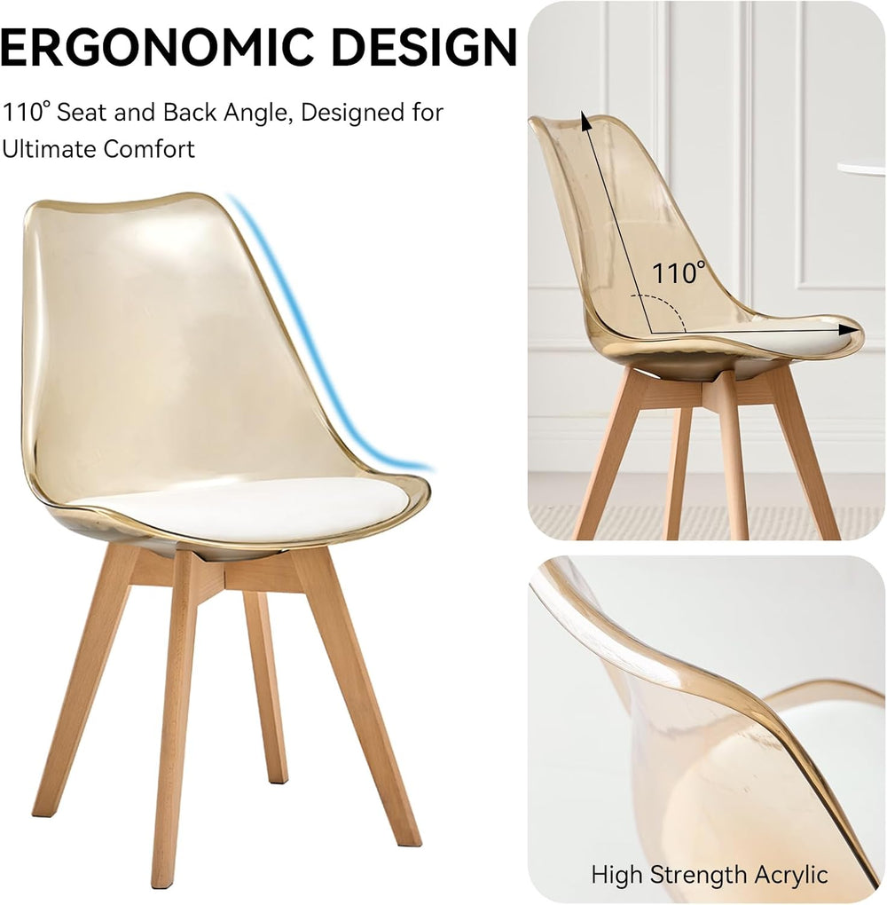 Dining Chairs Set of 4, Acrylic Mid Century Chairs, Light Brown | Clear Acryl...