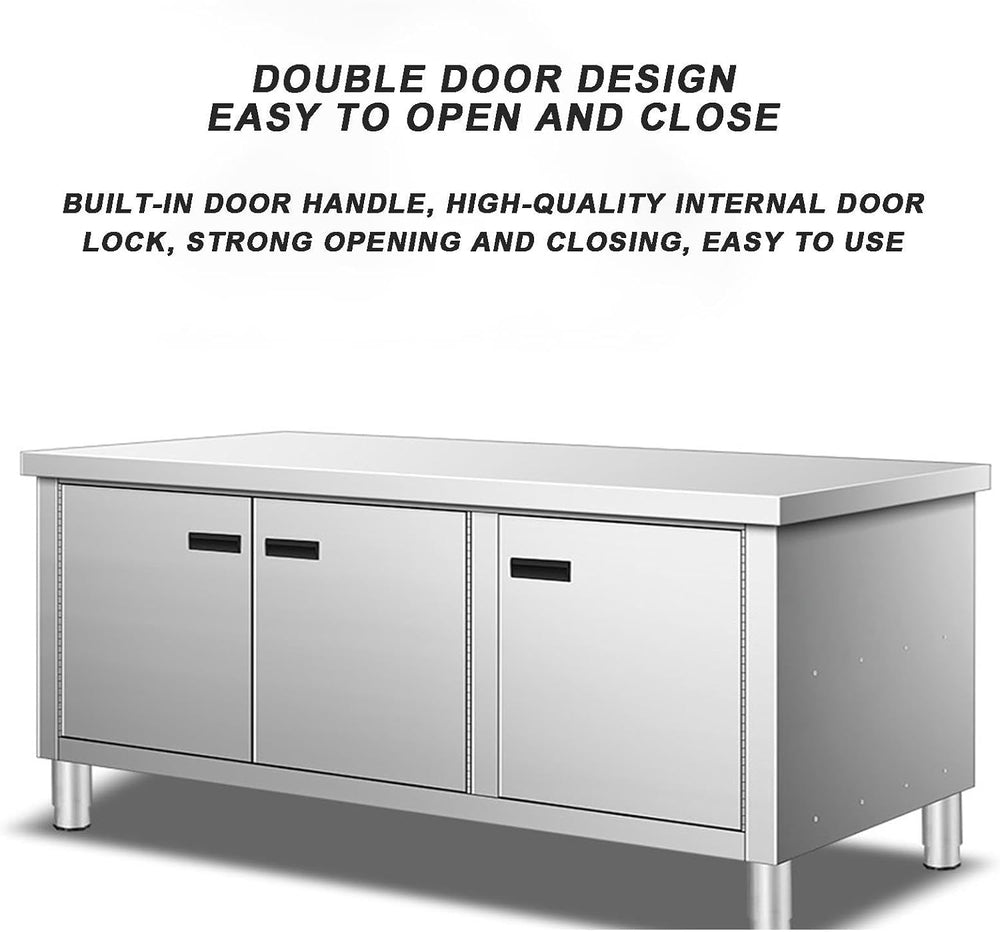 304 Stainless Steel Kitchen Work Table Cabinet, Commercial Storage Cabinet wi...