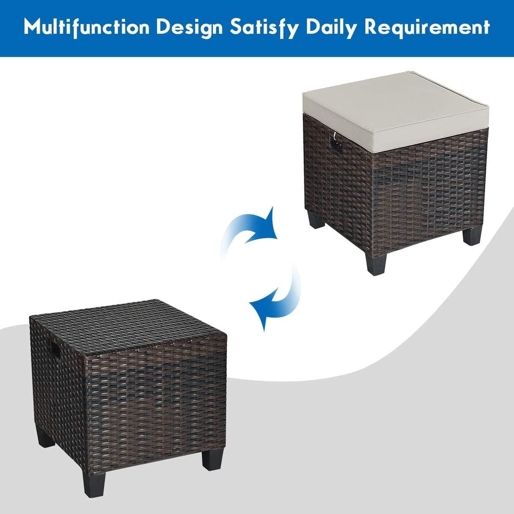 DORTALA Outdoor Ottoman Wicker 2 Piece, Patio Ottomans PE Rattan Foot Rest wi...