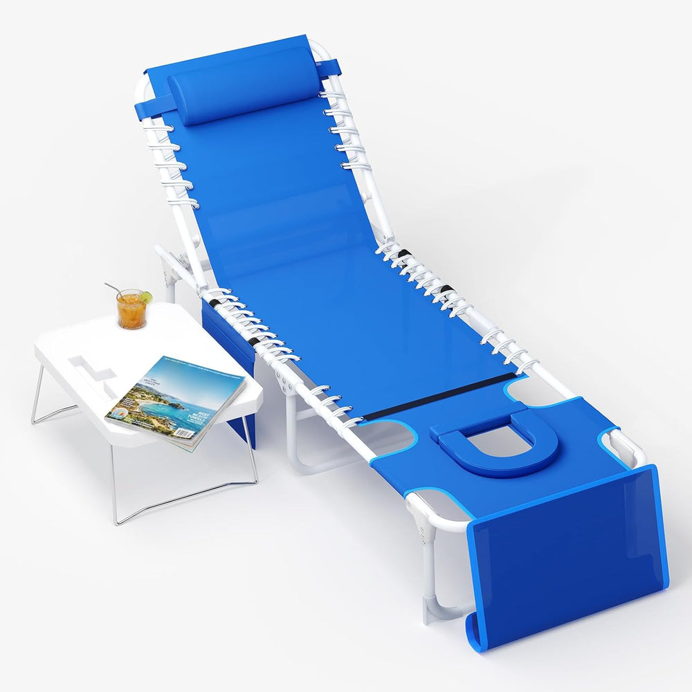 Garvee Tanning Chair with Face Hole, 3-in-1 Outside Beach Lounge Chair with F...
