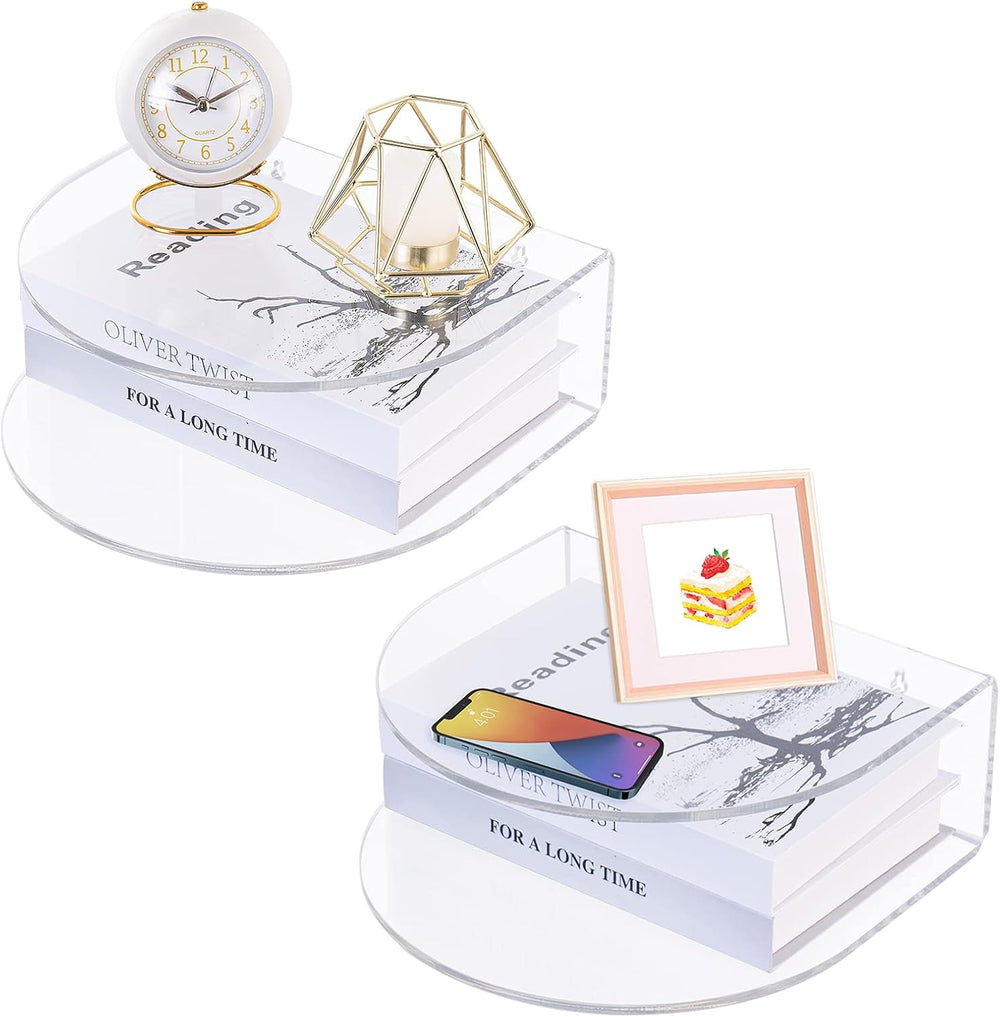 HMYHUM Acrylic Floating Nightstand Set of 2, Wall Mounted Bedside Table for B...