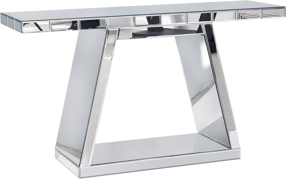 55.9" Full Body Mirror Entryway Table with Trapezoid Base 360° Reflectiv...
