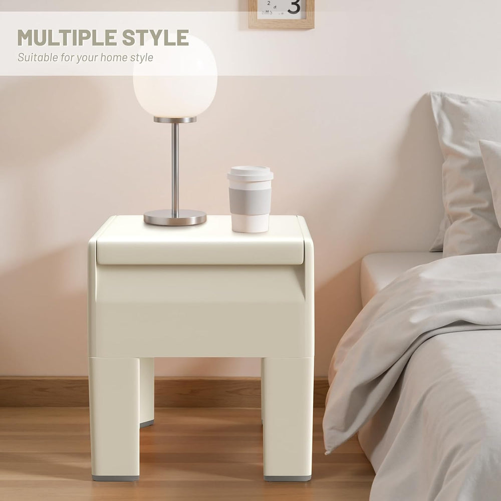 Modern Nightstand - Multifunctional Plastic Bedside Table with Storage Space,...