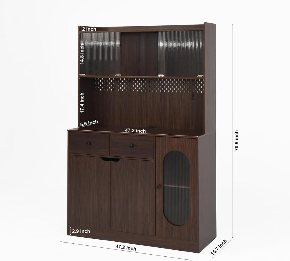 71" Freestanding Kitchen Pantry, Large Dish Storage Cabinet with Fluted ...