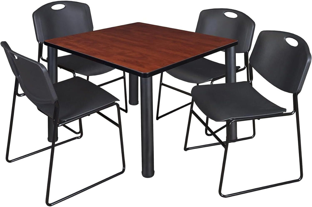 HomeStock Global Glam 42" Square Lounge Table Cherry/Black with 4 Nestin...