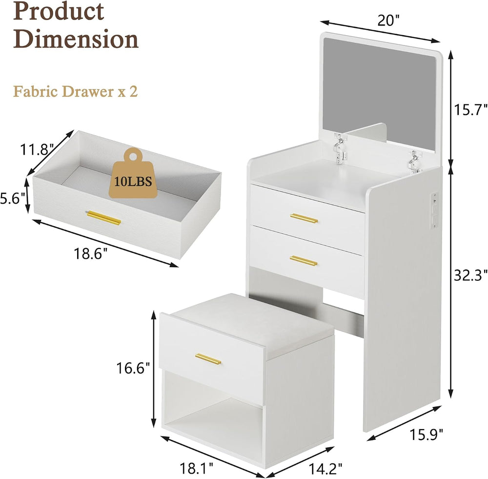 HUAHUU 3 in 1 Vanity Desk with Flip-up Mirror, Compact Vanity with 2 Fabric D...