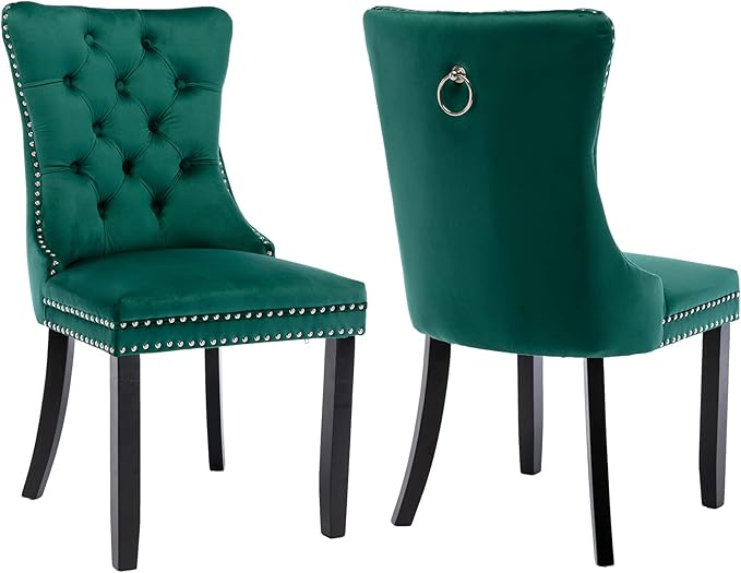 Modern Dining Chairs Set of 2, Tufted Upholstered Dining Chair with Solid Woo...