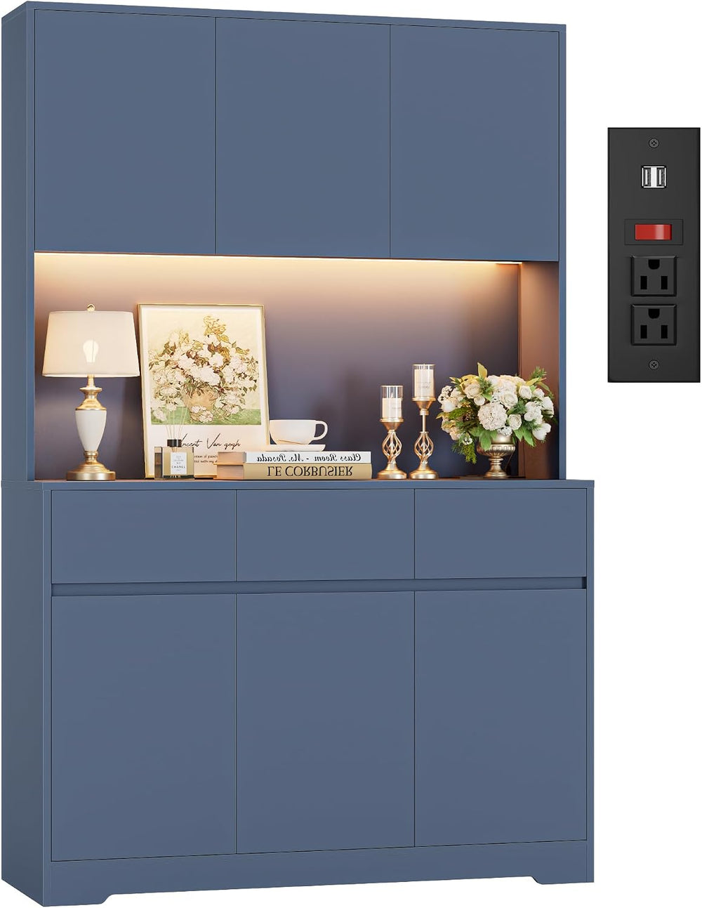 FINETONES 71" Pantry Cabinet with Power Outlets and Led Lights | Large K...