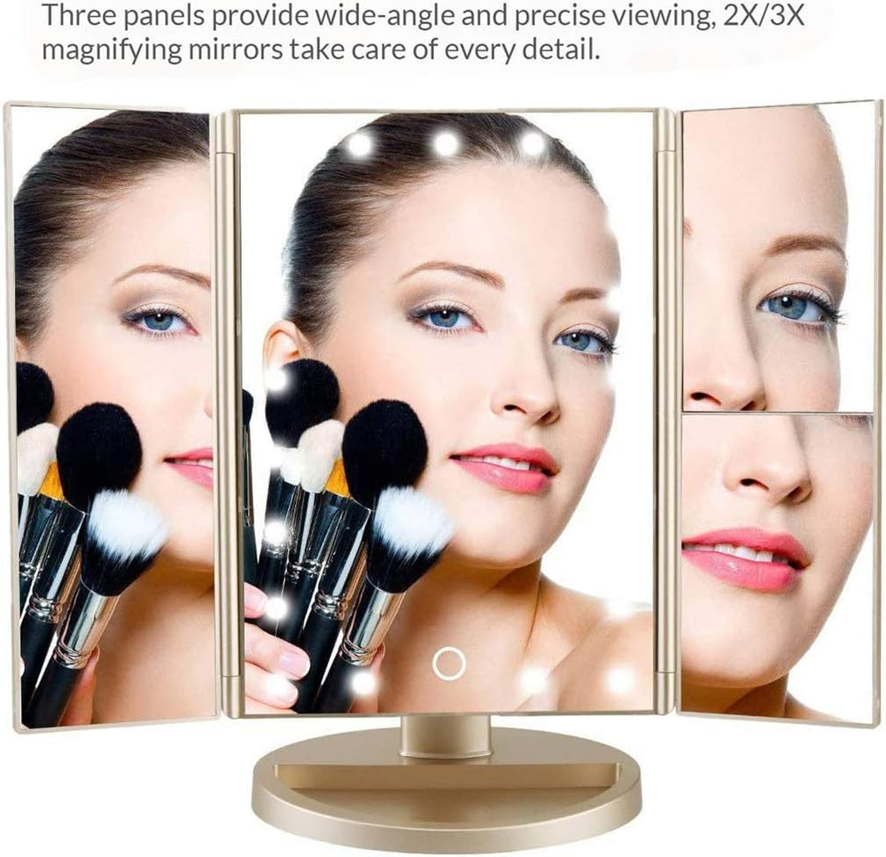Infitrans Trifold Makeup Mirror Vanity Mirror with Lights,1X 2X 3X Magnificat...
