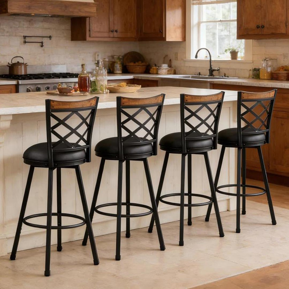 Farmhouse Bar Stools with Backs Set of 4, 2-in-1 Adjustable 25"/30"...
