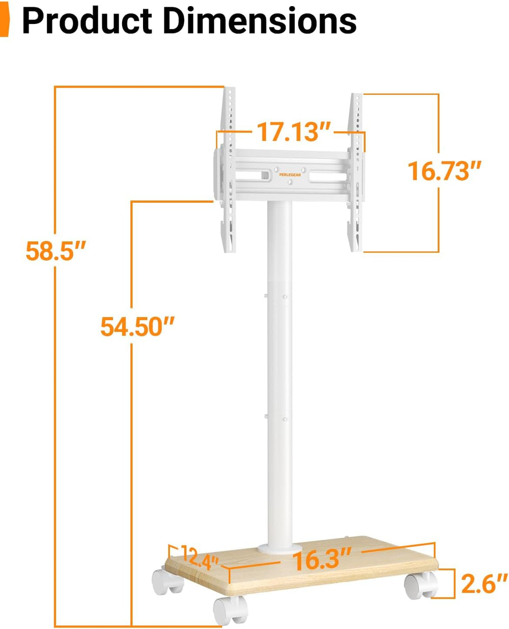 Perlegear Rolling TV Stand with Wheels for 32-60 Inch TVs | Height Adjustable...