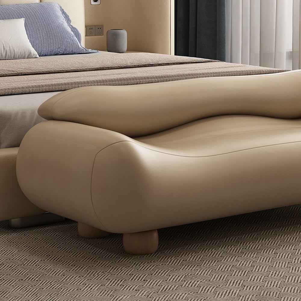 Modern High-end Wavy Bedroom Bed End Stool with Backrest Spring Bedside Couch...