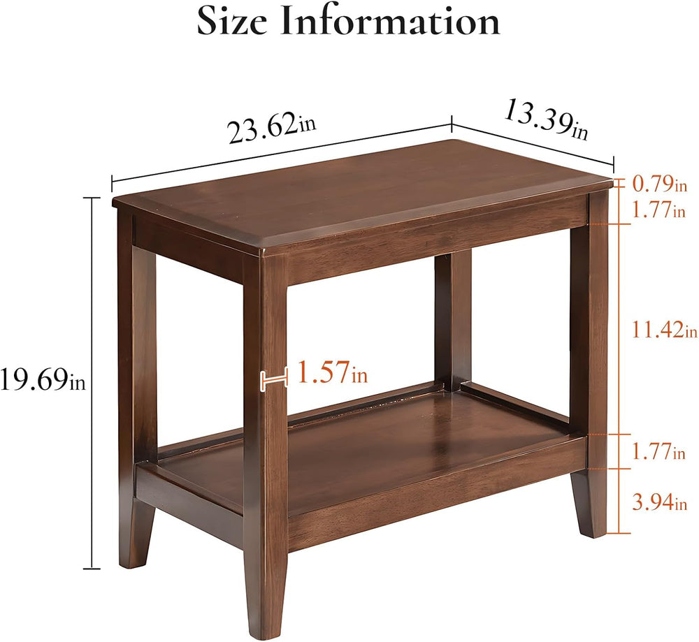Side Table, Solid Wood Rectangular End Table with Storage Shelf, 2-Tier Coffe...