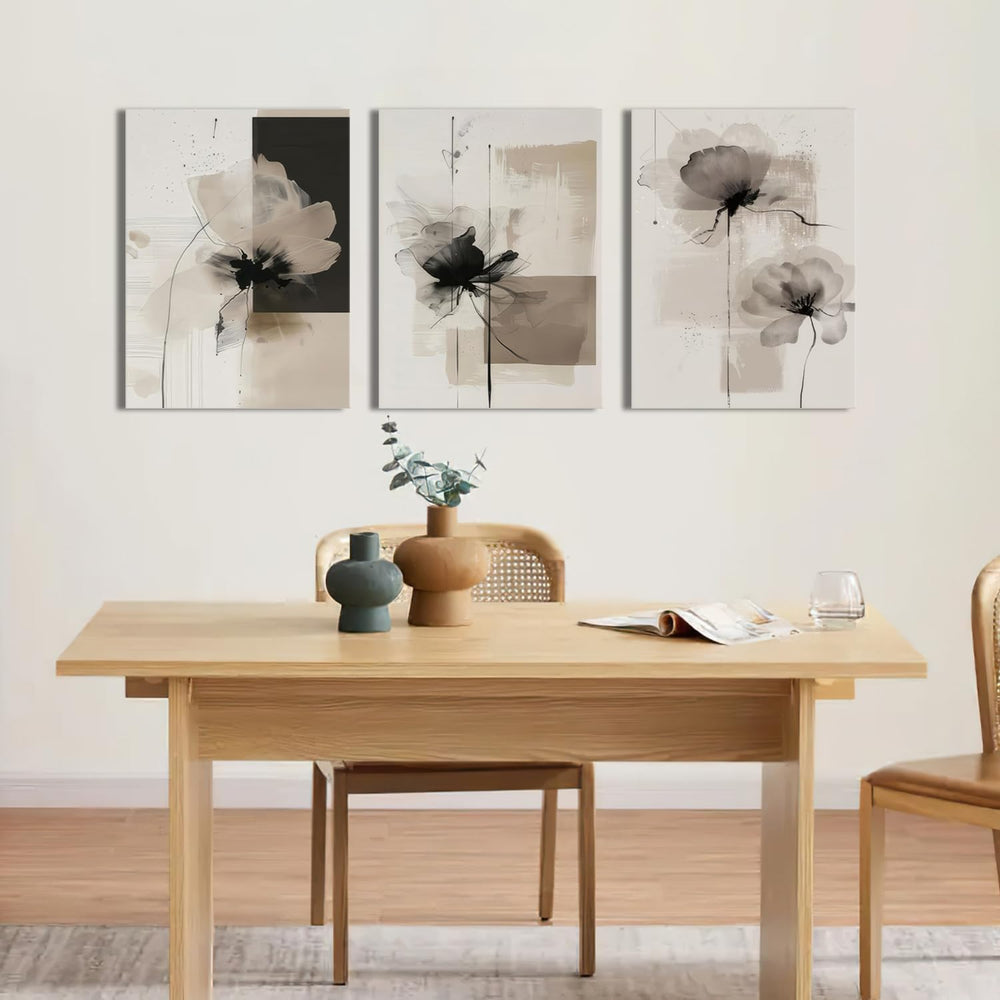 Neutral Abstract Floral Canvas Wall Art Modern Large Minimalist Wall Decor Co...