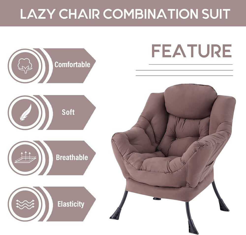LITA Lazy Chair with Armrests and Side Pocket, Modern Upholstered Accent Read...