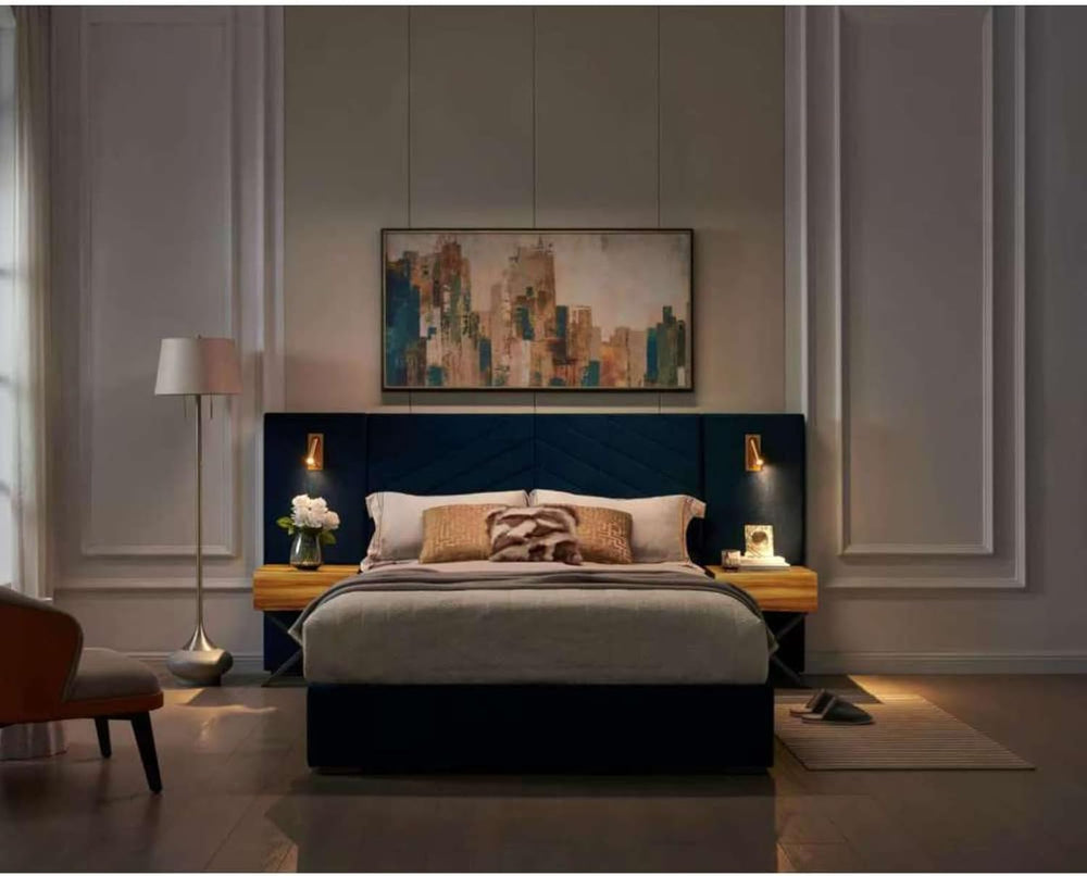 Hassyee Queen/King Size Upholstered Platform Bed Frame with Wingback Headboar...