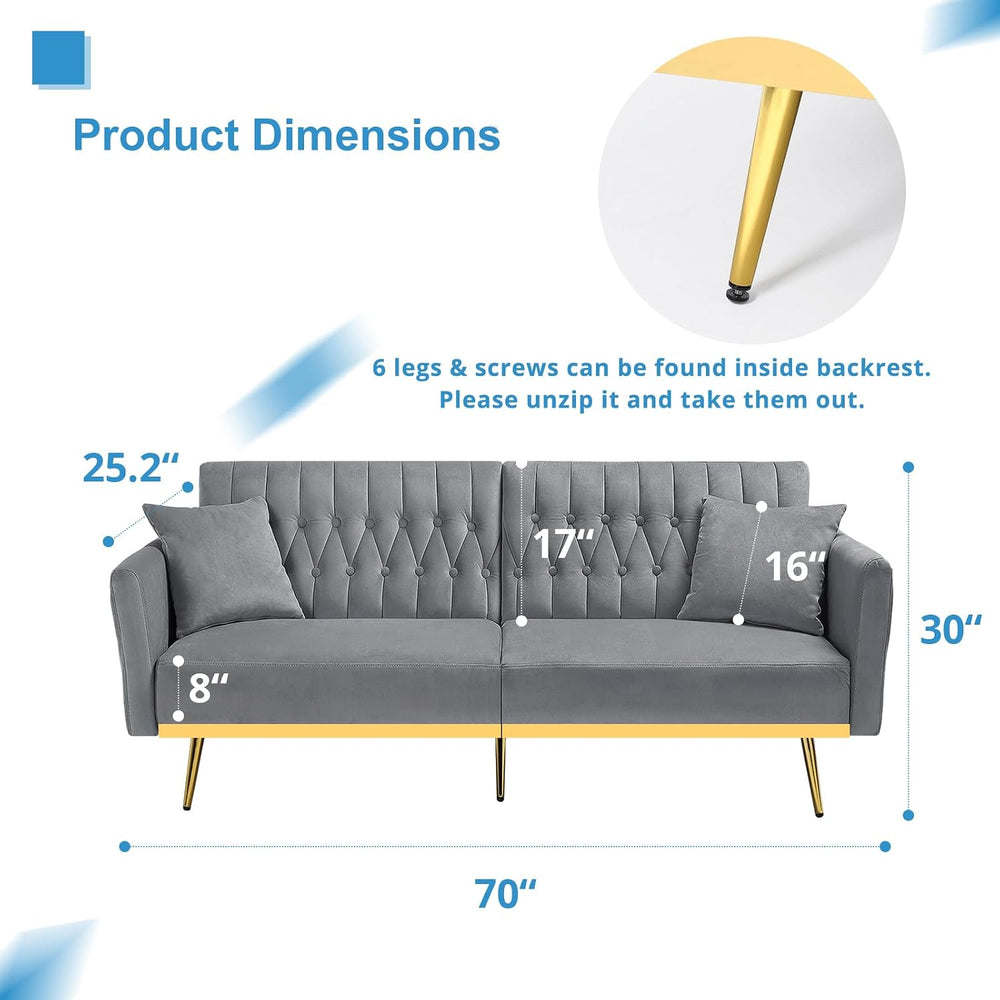 2 Pieces Velvet Sofa Set with Adjustable Armrest and Backrests, Grey
