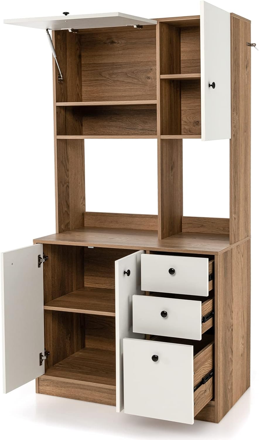 LOKO 71” Tall Kitchen Pantry Storage Cabinet, Freestanding Buffet Hutch with ...