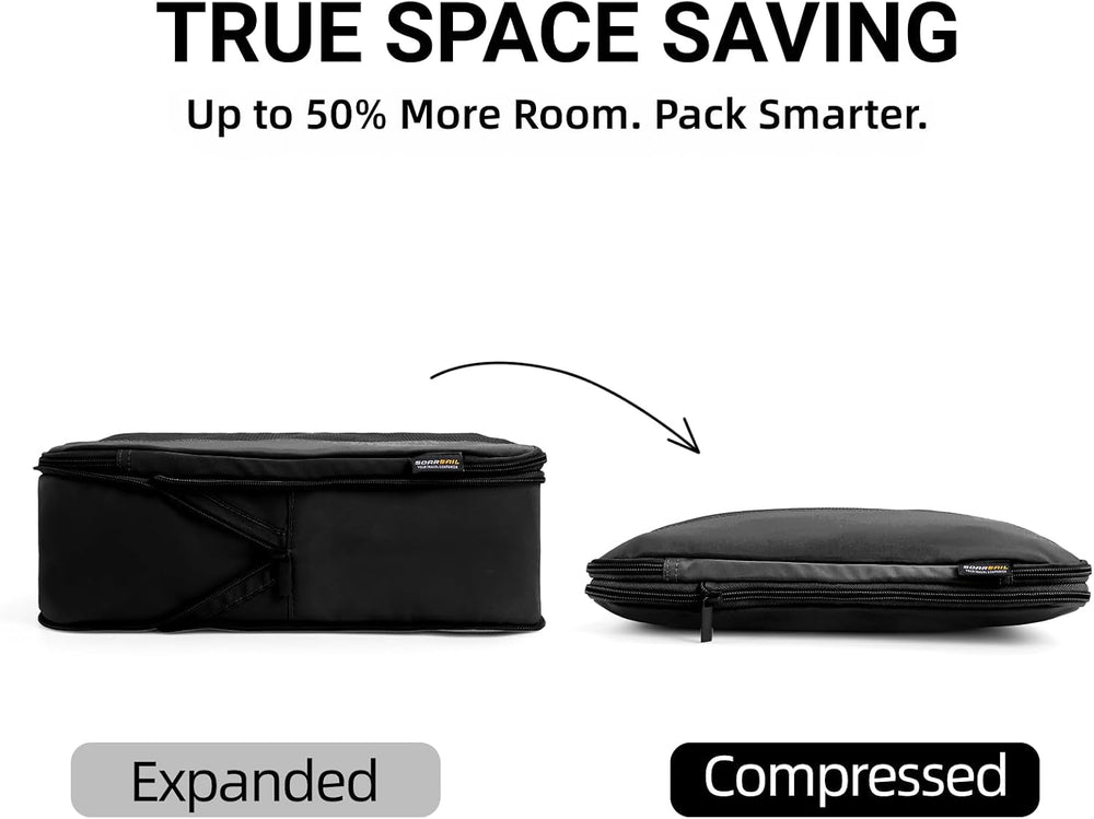 4 Large Compression Packing Cubes for 7–14 Day Travel, Jet Black