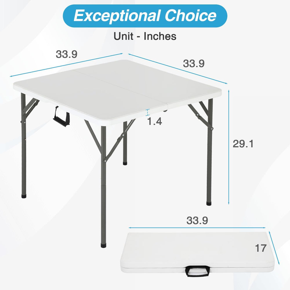 FDW | 34" Folding Table | White | Portable Plastic Table | with Carry Ha...
