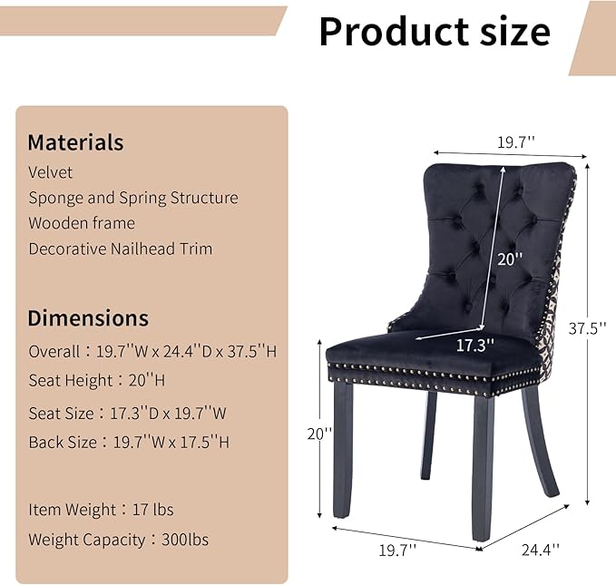 Modern Dining Chairs Set of 8, Tufted Upholstered Dining Chair with Solid Woo...