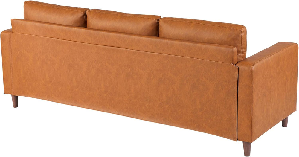 GarveeLife 85" Mid Century Modern PU Leather Sofa, 3 Seater Couch with D...