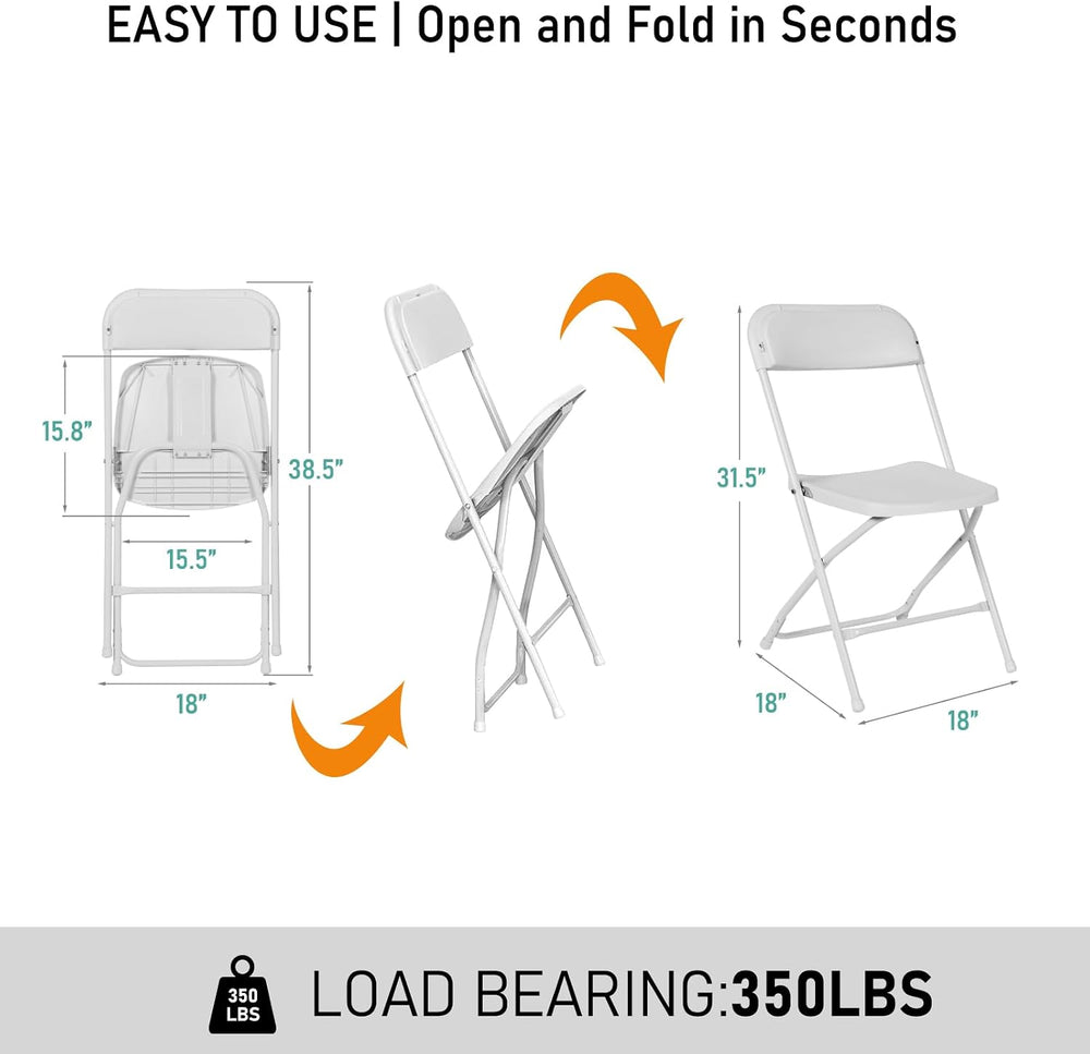 100 Pack White Plastic Folding Chairs,Steel Frame,350lb | HDPE plastic and st...