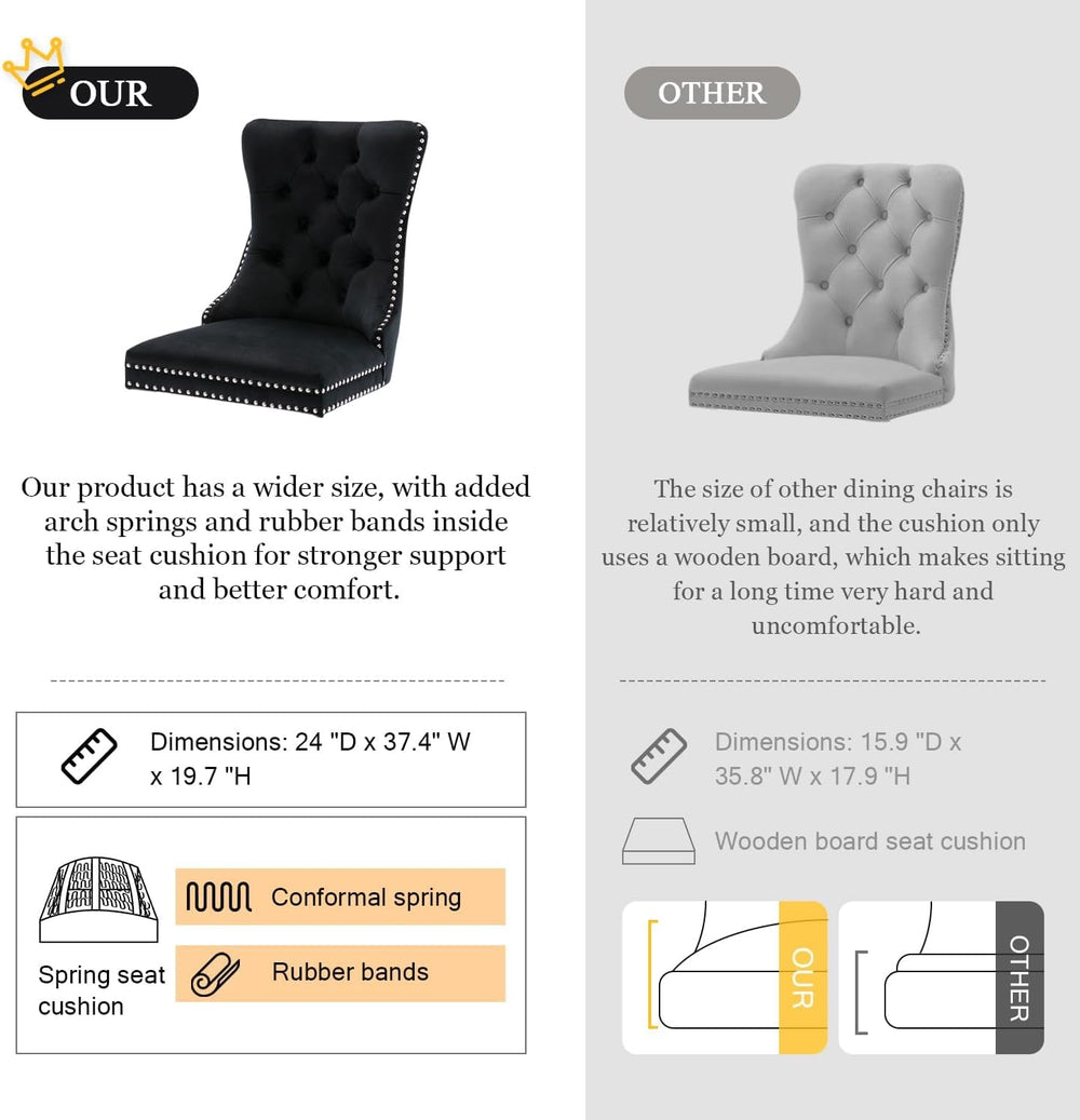 Virabit Velvet Dining Chairs, Tufted Upholstered Dining Chairs with Nailhead ...