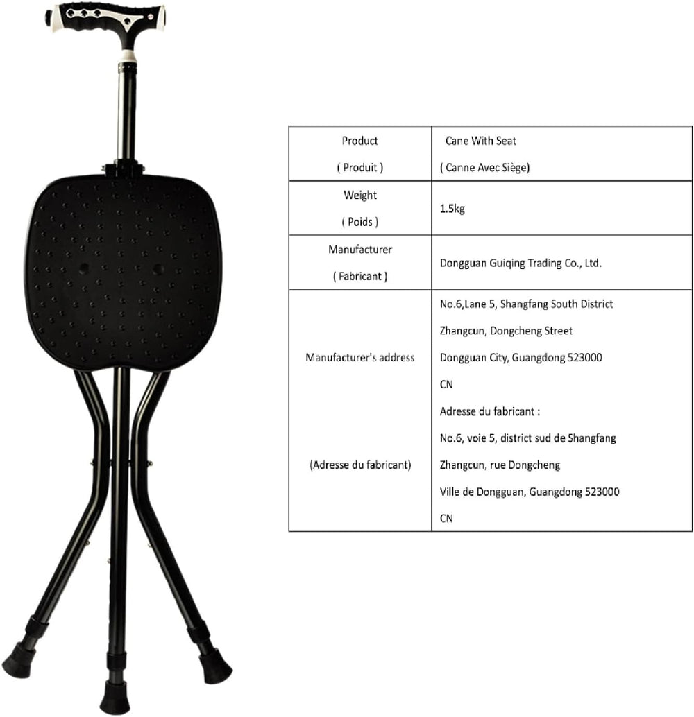 Yayayo Hold 440 lbs Folding Canes with Seat Walking Stick Height Adjustment C...