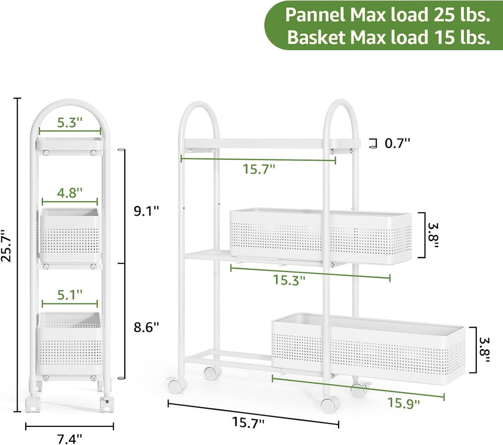 KINGRACK 3 Tier Slim Rolling Cart with Drawer, Metal Utility Storage Cart | 2...