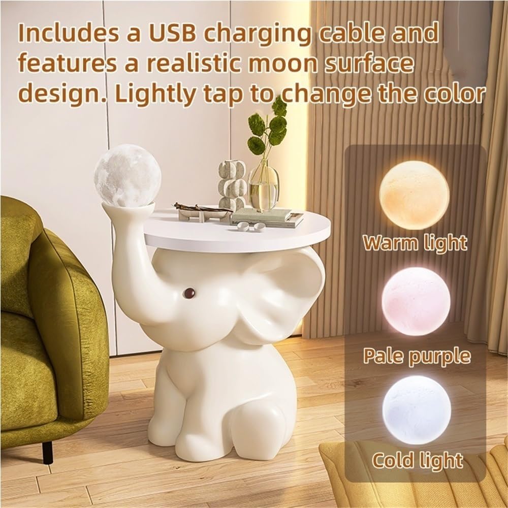 Resin Coffee Table, Elephant Shaped Side Table, Decorative Table with LED Lig...