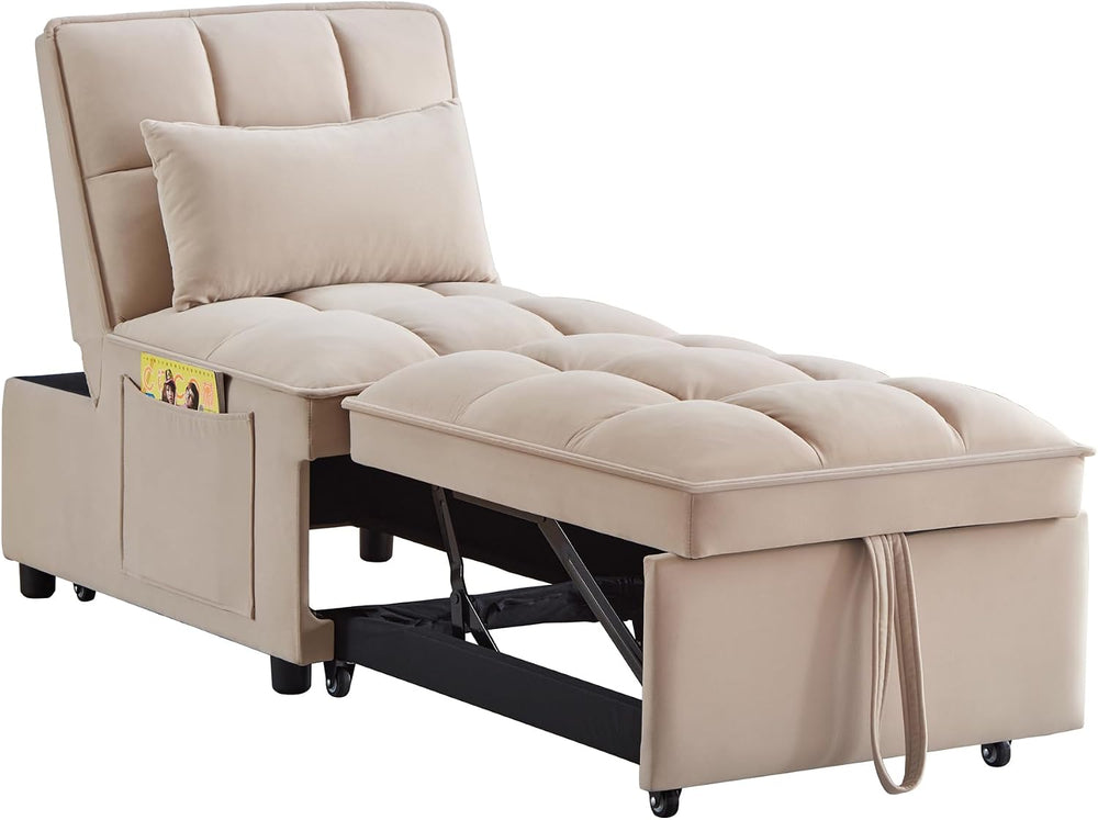 4-in-1 Folding Convertible Chair Sofa Bed,Taupe