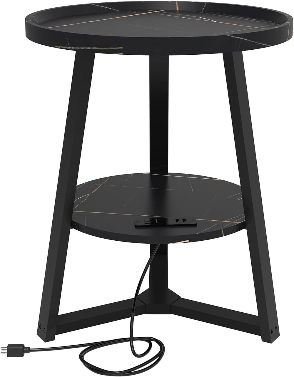 KJGKK Round End Table with Charging Station, 19.7" Dia x 23.63" H, ...