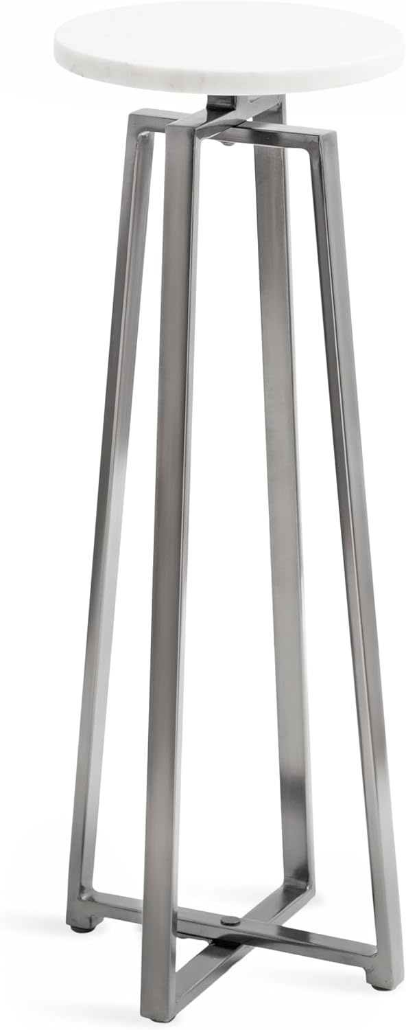 Kate and Laurel Zia Modern Marble Round Drink Table; 9 x 9 x 23; White and Gr...