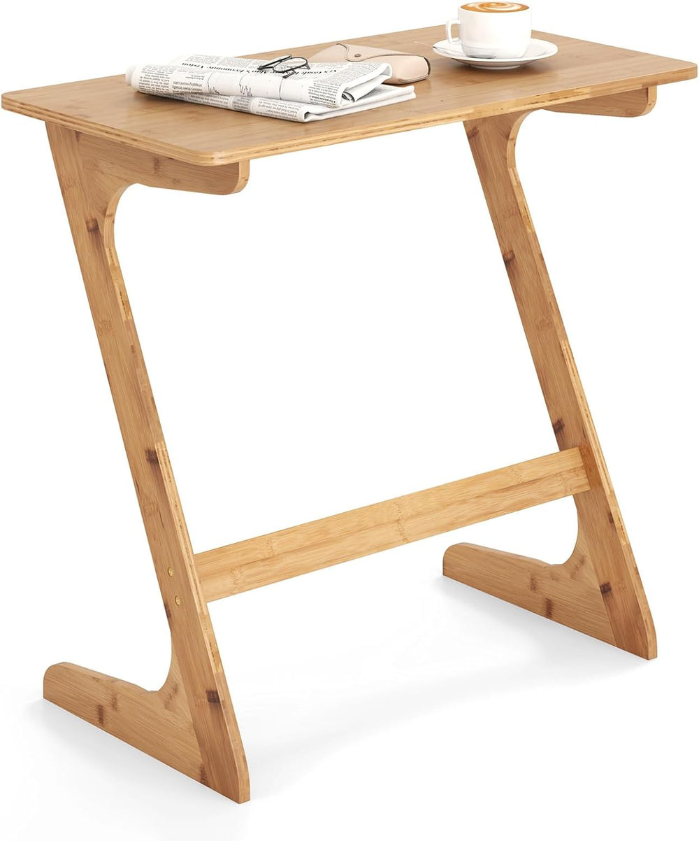 GOFLAME Bamboo TV Tray Table, Z Shaped Sofa Side Table for Laptops, Snacks &a...