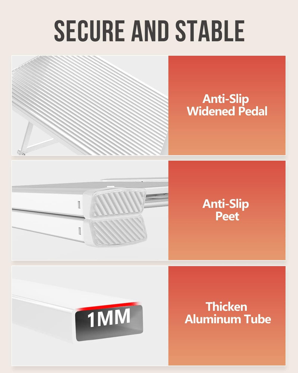 3 Step Ladder, Foldable Step Stool, 300lbs Load, White