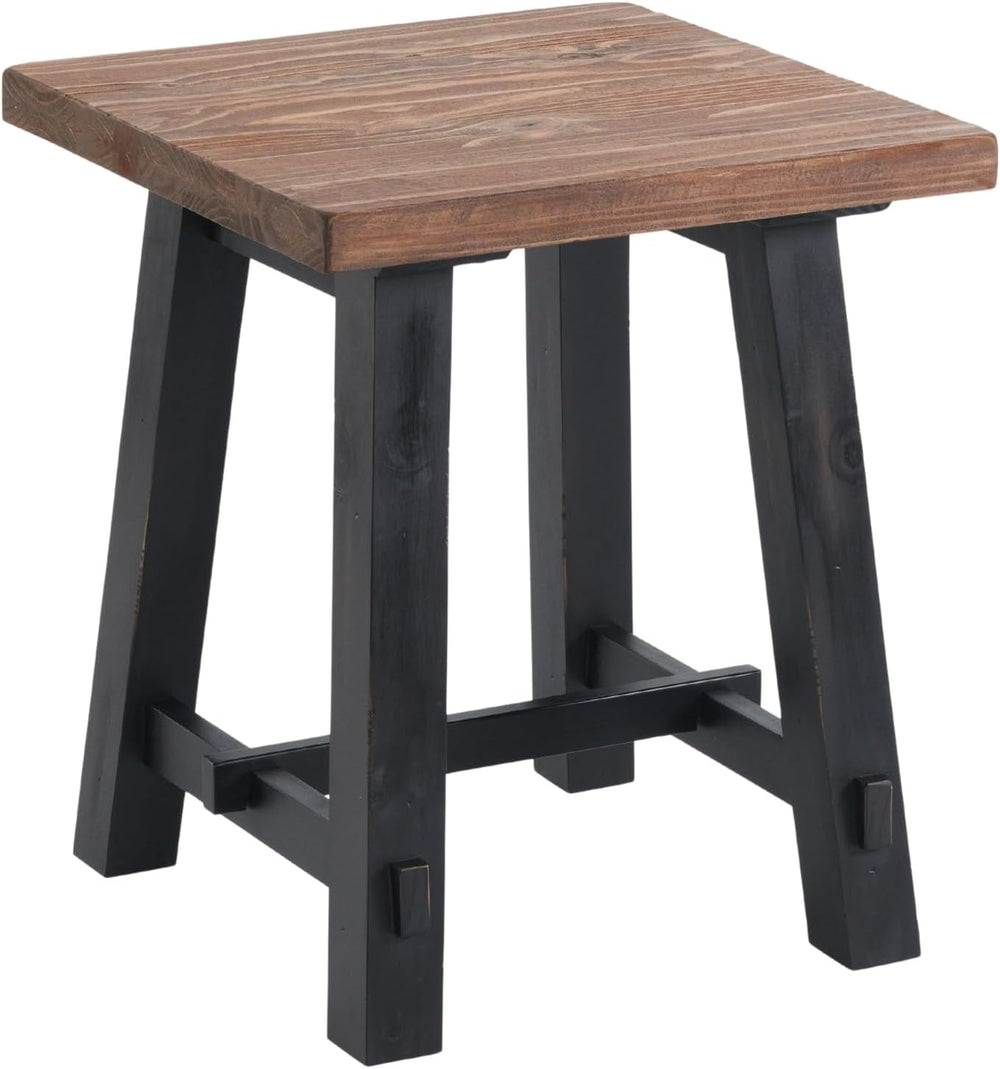 Adam Rustic Industrial Side Table – 21” Solid Wood Square End Table with Natu...