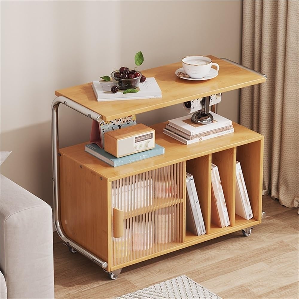 Modern Rolling Side Table End Table with Storage 360° Rollers Movable Night S...