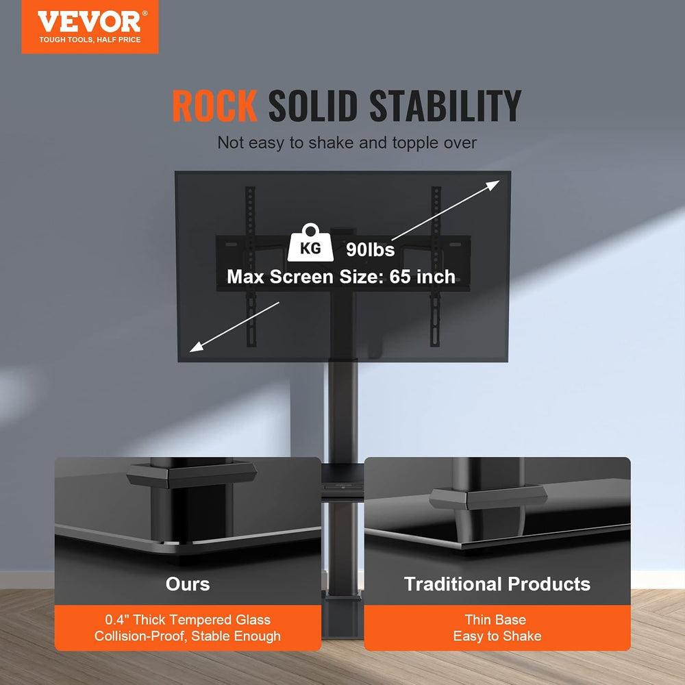 VEVOR TV Stand Mount, Adjustable Swivel Floor Stand for 32-65 Inch TVs, Porta...