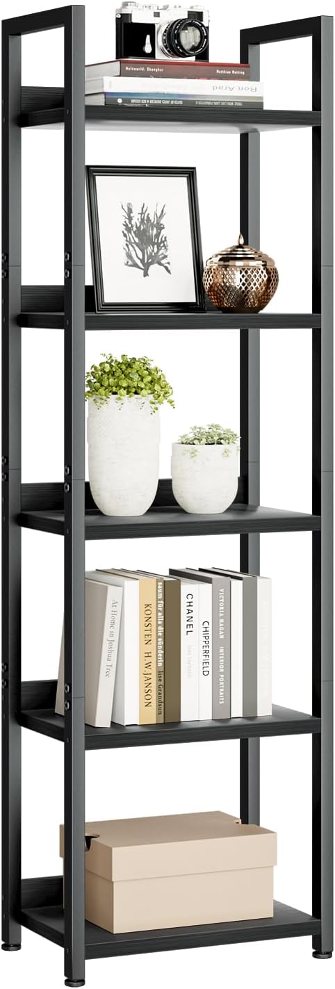 NUMENN Narrow Bookshelf, 5 Tier Bookshelves, Home Office Bookcase Shelf Stora...