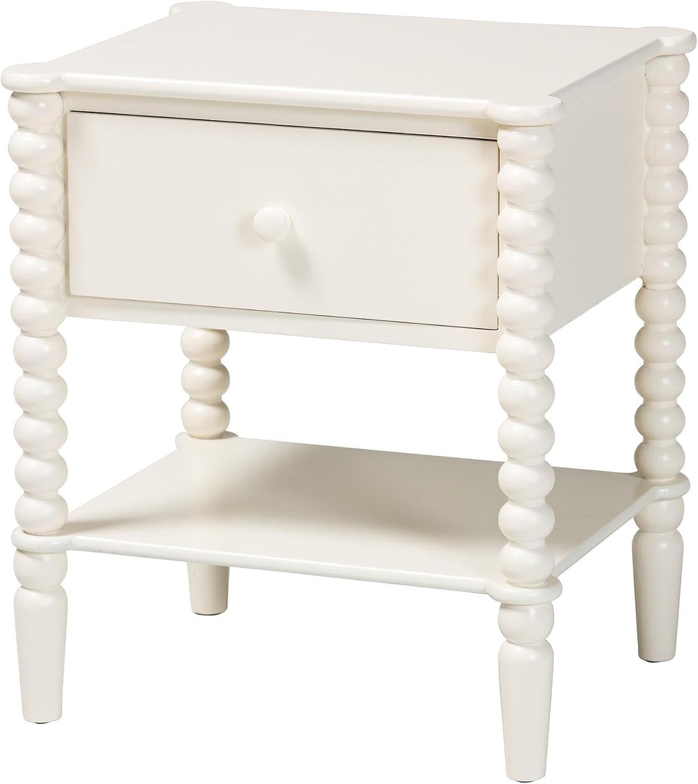 Baxton Studio Rimona End Table with Bobbin Legs - 1-Drawer Accent Table with ...