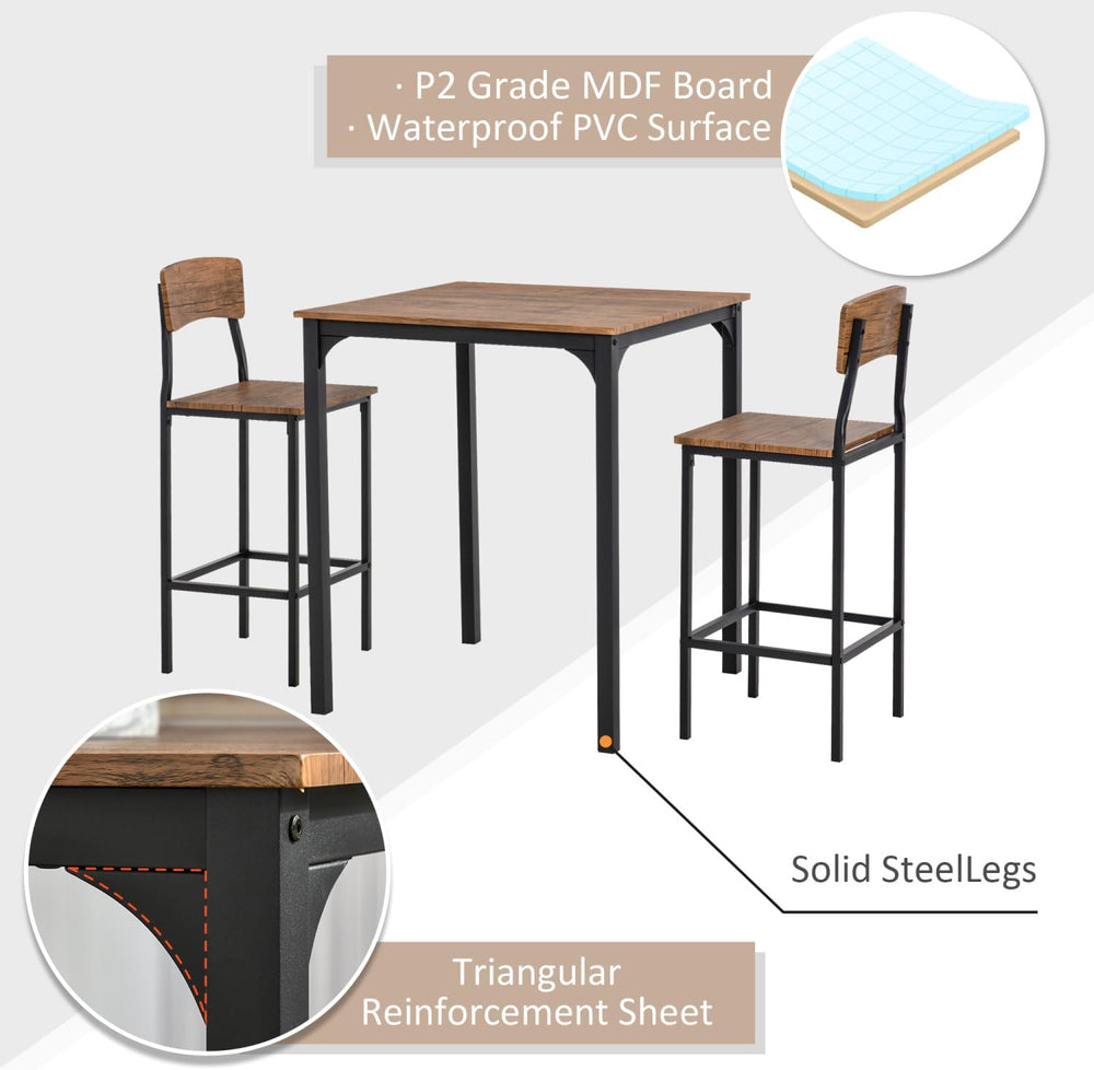 3 Piece Table Set with Steel Legs and Footrests