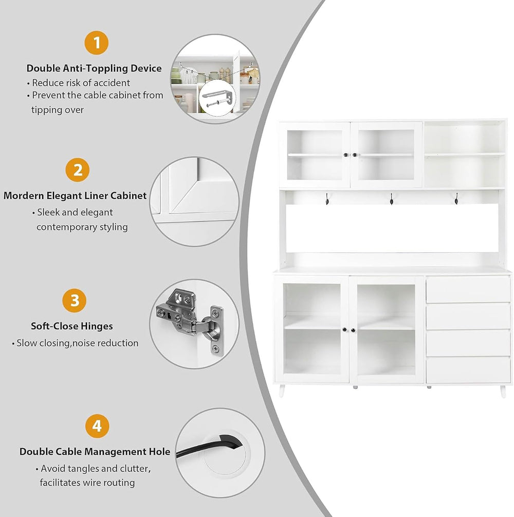 74" Tall Kitchen Pantry Storage Cabinet with Drawers, Microwave Shelf &a...