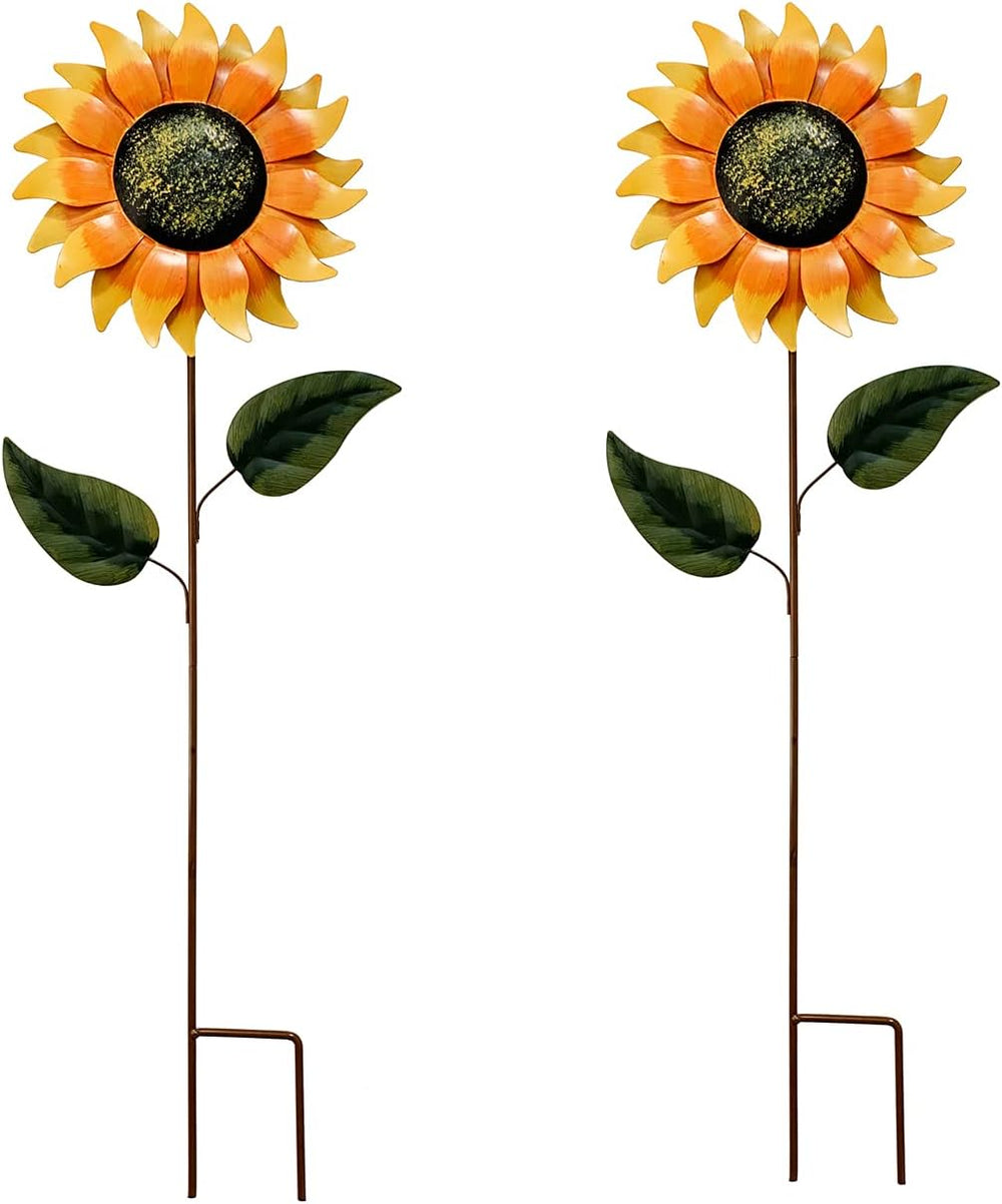 Vintage Metal Sunflower Garden Stake,32 Inches, 2 Pack Planter Stand for Home...
