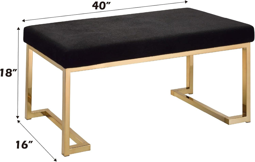 Acme Boice Rectangular Bench with Metal Tube in Black Fabric and Champagne