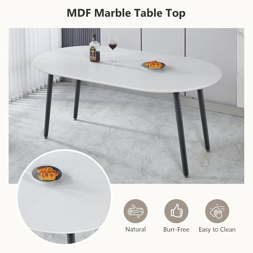 Extendable Round Dining Table for 4 6, Solid Wood for Dining Room Kitchen Off...