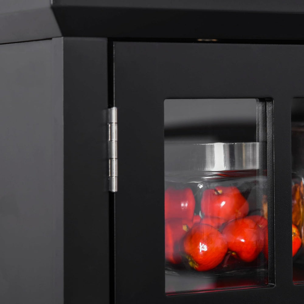 Kitchen Pantry Storage Cabinet with Framed Glass Door Drawer and Microwave Sp...