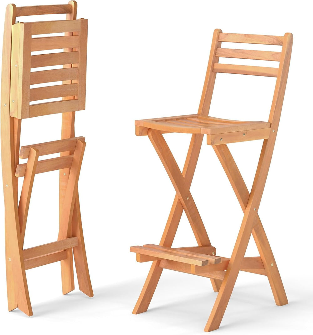 Tangkula Patio Folding Barstool, Outdoor Portable High Top Acacia Wood Bar He...