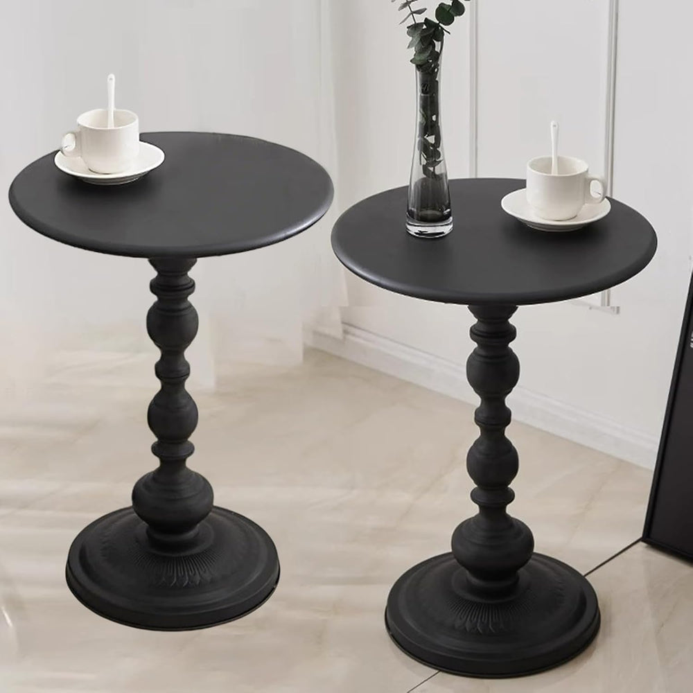 2 Set Pedestal Metal Round Side Table, Black Sofa Table, Small TV Tray Table ...